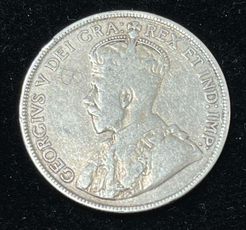 1919 Canada 50 Cents Silver Coin Graffiti "B"