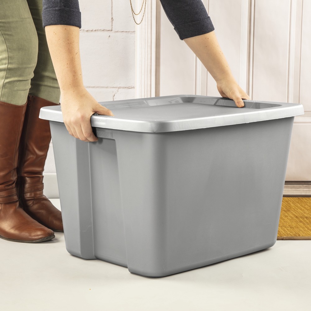 Large Storage Bin, 18 Gallon Plastic Storage Container with Snap-On Lid, Gray