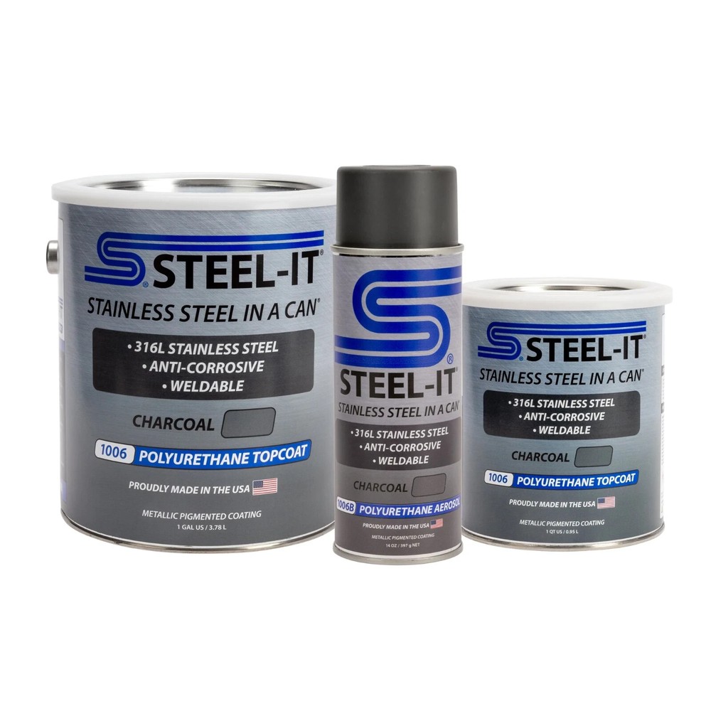 STEEL-IT 1006B Polyurethane Protective Spray 14oz Can - Charcoal - 8 Pack