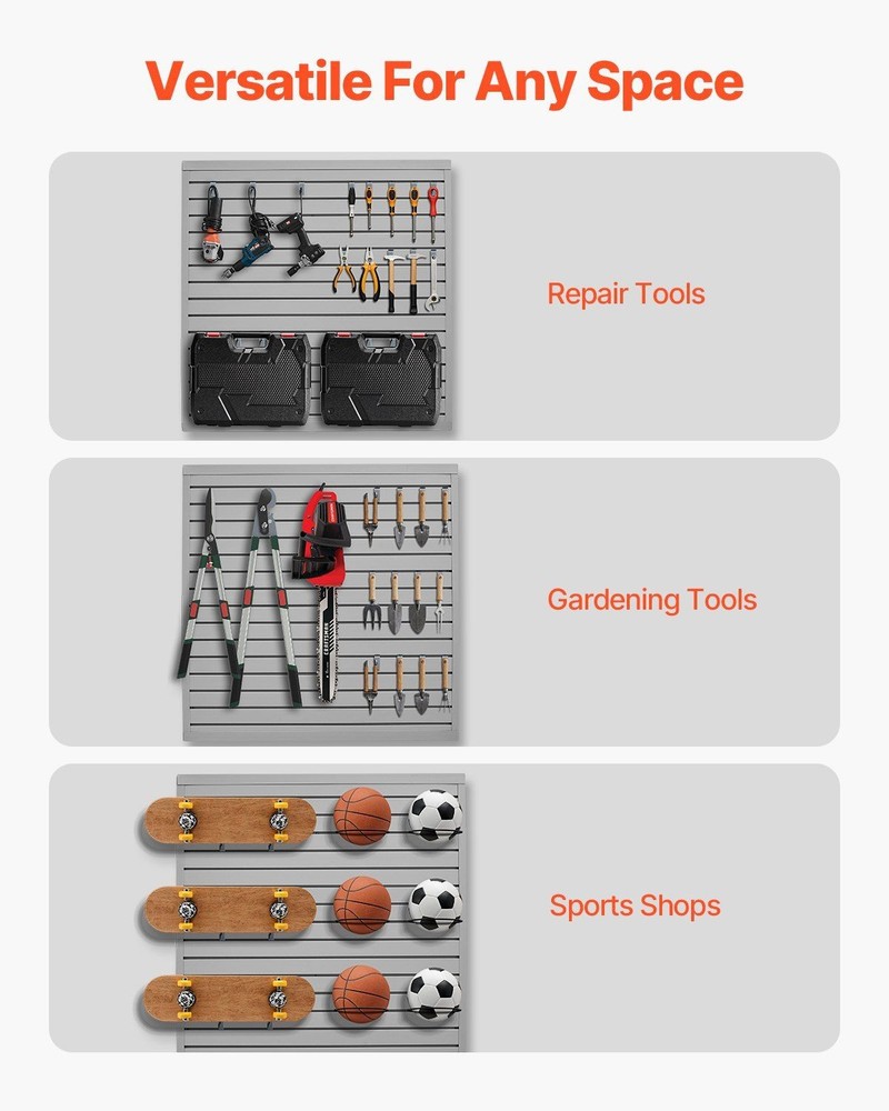 Grey PVC 4x4ft Slat Wall 300lb Load Adjustable Modular Panel