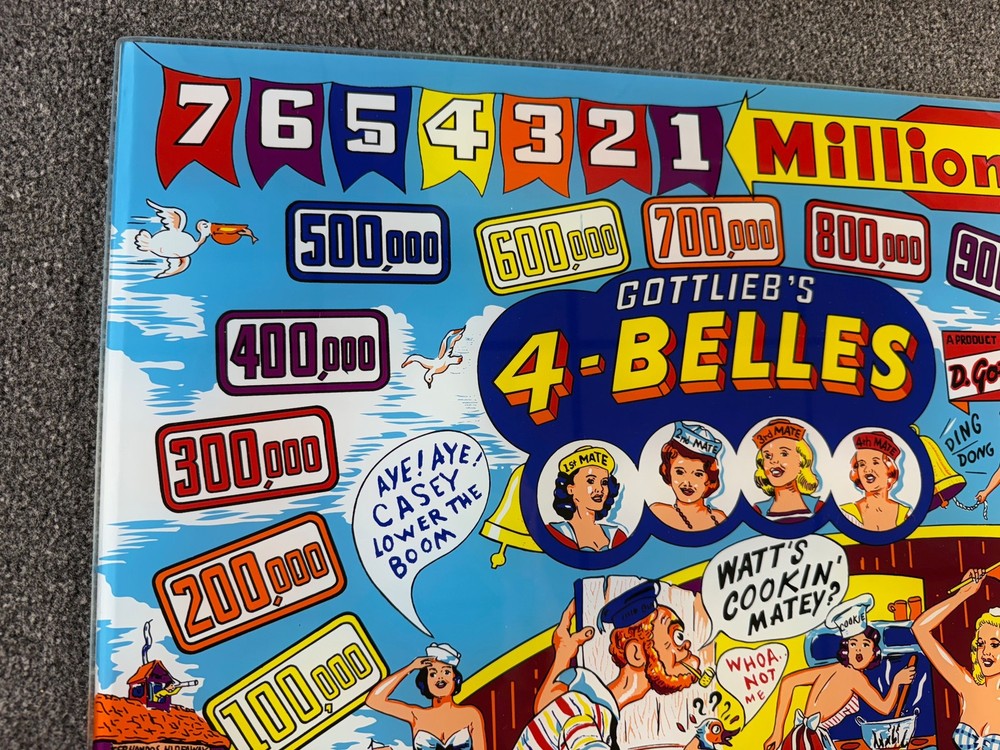 Gottlieb 4-Belles Pinball Machine Game Backglass NEW