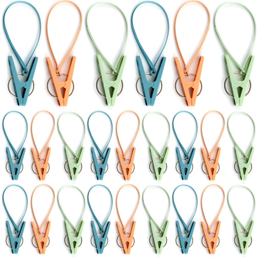 24-Pack Multicolor Windproof Plastic Clothespins with Rope for Clothesline