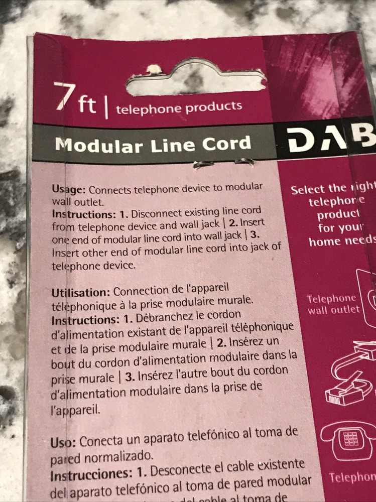 7 ft Modular Telephone Cord Black