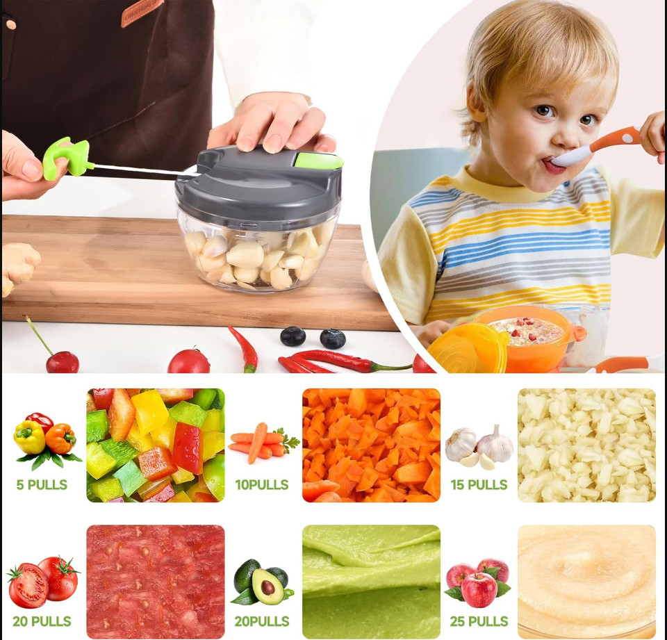 Manual Food Processor Vegetable Chopper, Portable Hand Pull String Garlic Mincer