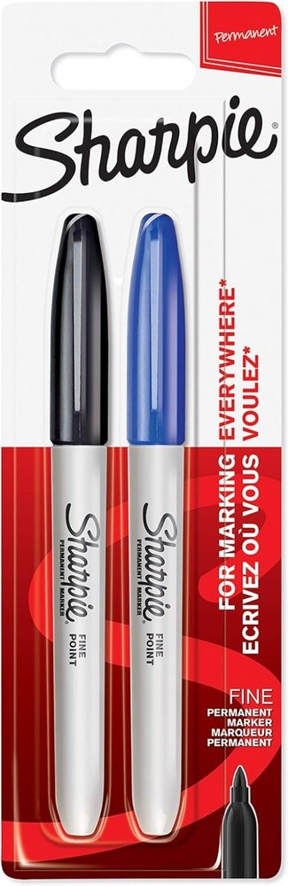 2 Count Black & Blue Fine Tip Permanent Markers for Multi-Surface Masterpieces