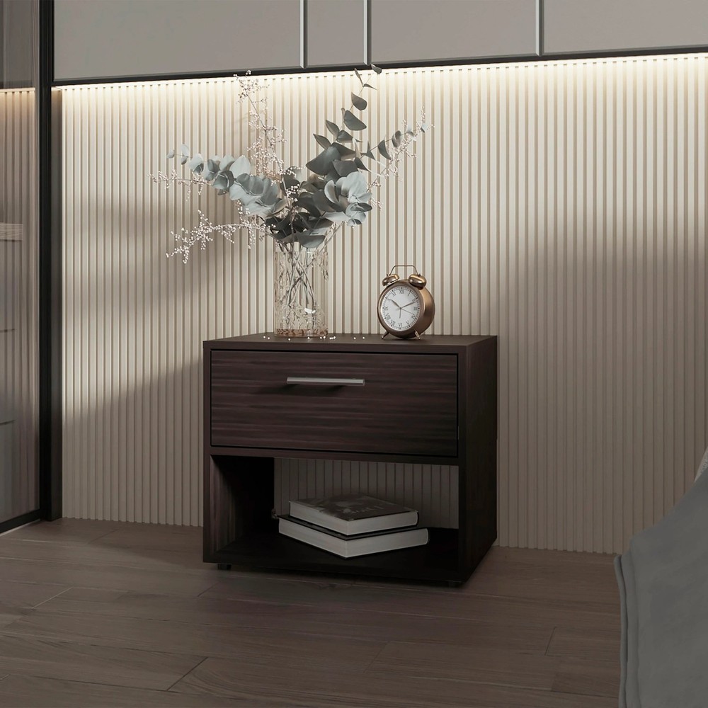 Stained Walnut Nightstand with 1-Drawer