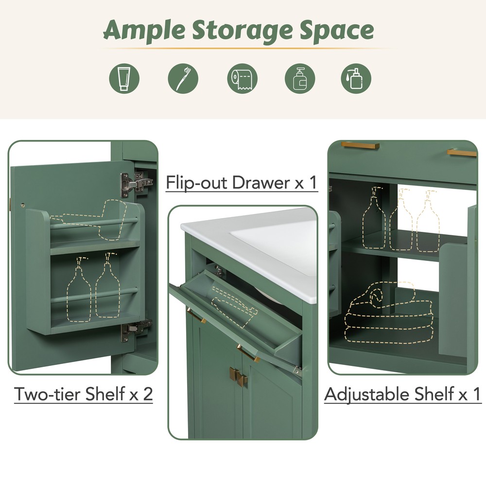 60" Modern Green Bathroom Vanity Set with Double Vanities，Double Ceramic Sinks