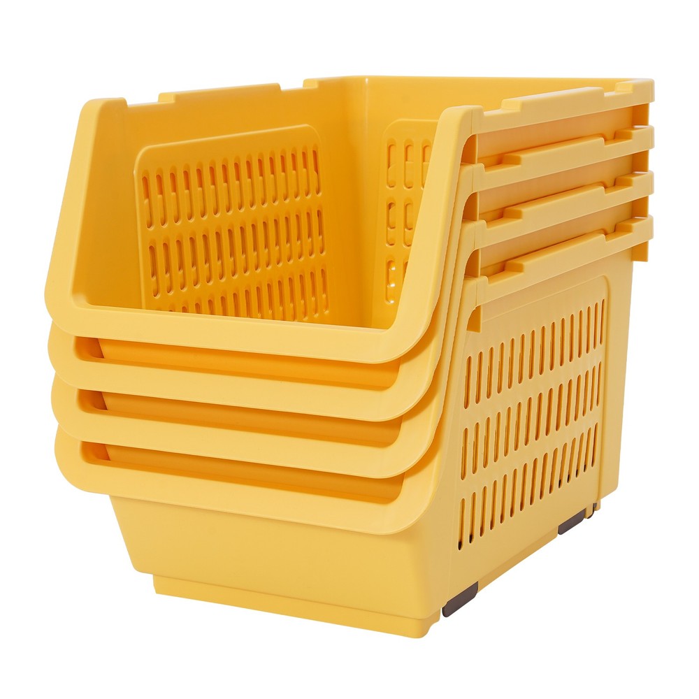 Stackable Plastic Storage Bins 4PC Yellow – Space Saving Organizer Set