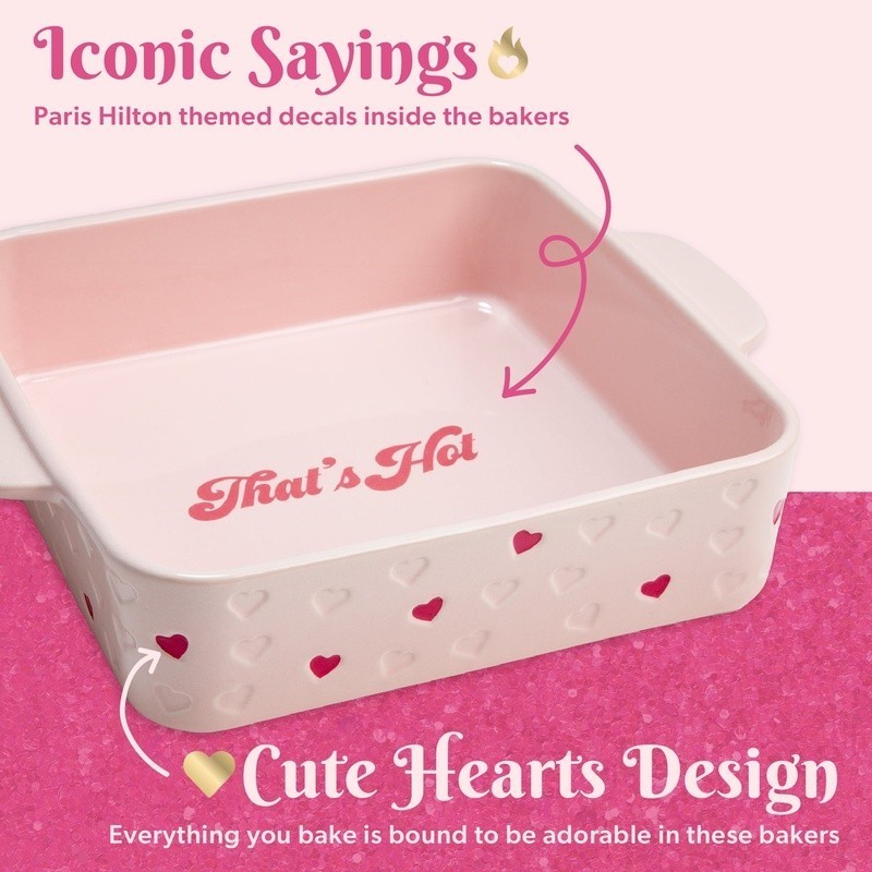 Ceramic Baker Set 2 Piece Heart Square Baking Dish Stoneware Oven Microwave Safe