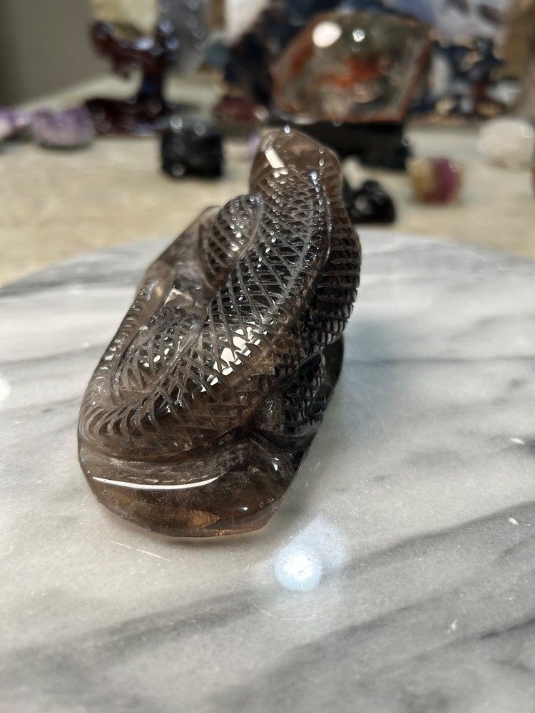 Smoky Quartz lizard carving