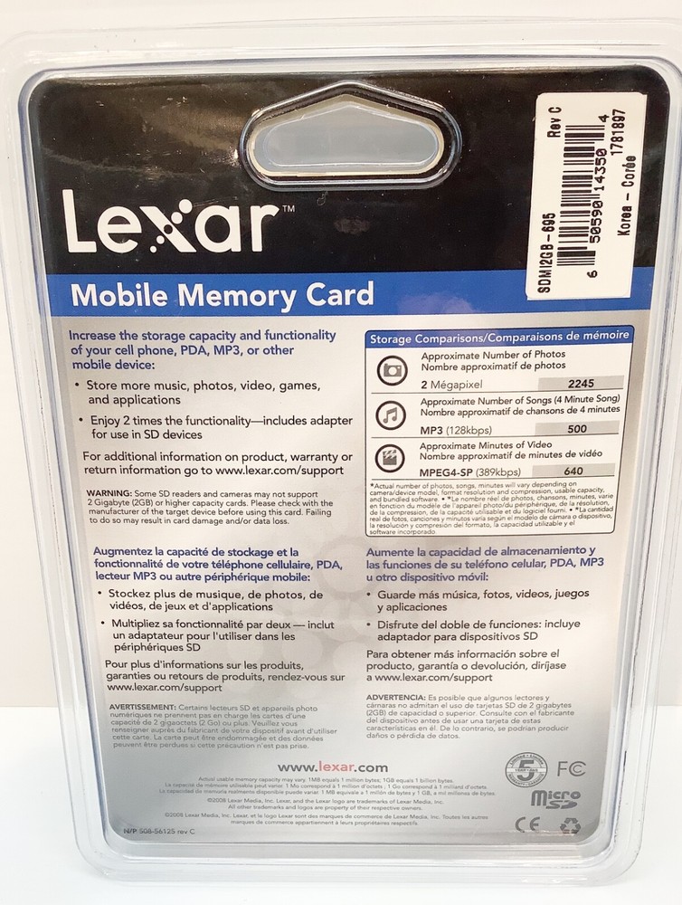 NEW Lexar 2GB MicroSD Mobile Memory Card Sealed Package SDMI2GB-695