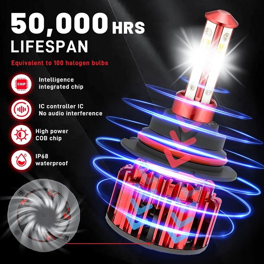 2x 9007/HB5 LED Headlight Bulbs Kit 6500K White High Low Beam Light Super Bright