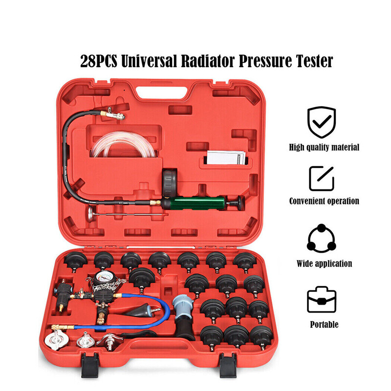 28PCS Universal Radiator Pressure Tester Vacuum Type Cooling System Refill Kit