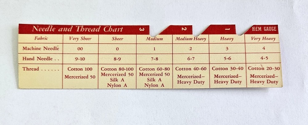 White Sewing Machines Hem Gauge, Ruler, Needle & Thread Chart 6"