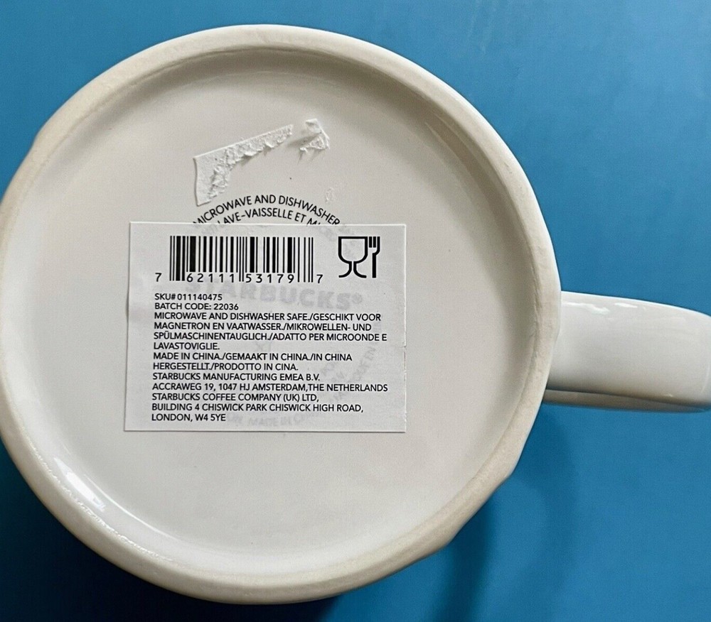 NWT Starbucks Barcelona Relief Black White Ceramic Mug 16oz