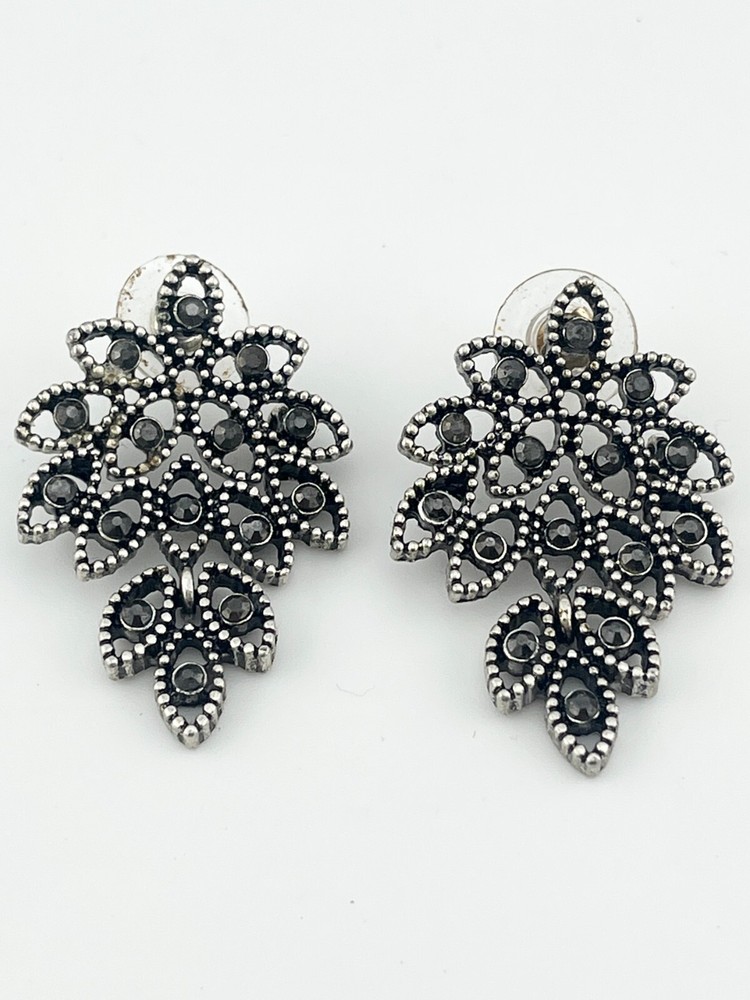 Vintage rhinestone leaf dangle drop earrings