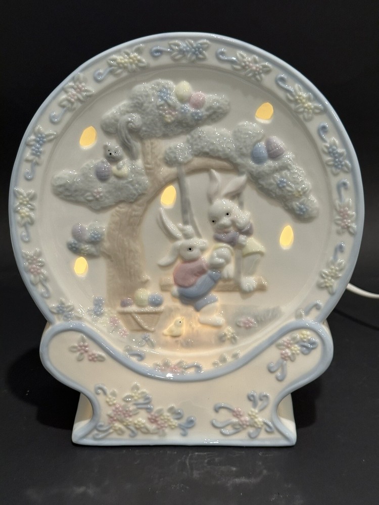Long Rich Easter Rabbits Ceramic Night Light