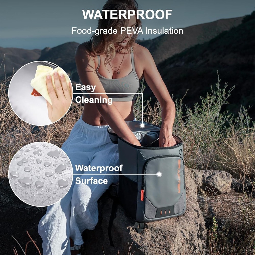 Portable Lightweight Backpack Cooler with Dual Compartments - 33 Can Capacity