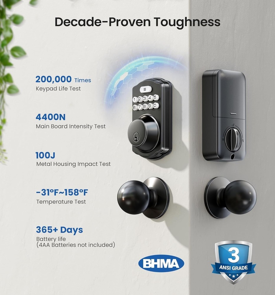 Keyless Entry Door Lock with Backlit Keypad - Matte Black