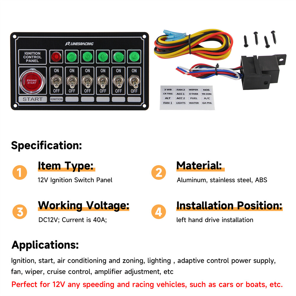 Racing Car Ignition 6 Ways Switch Panel with Led Light Engine Toggle Starter