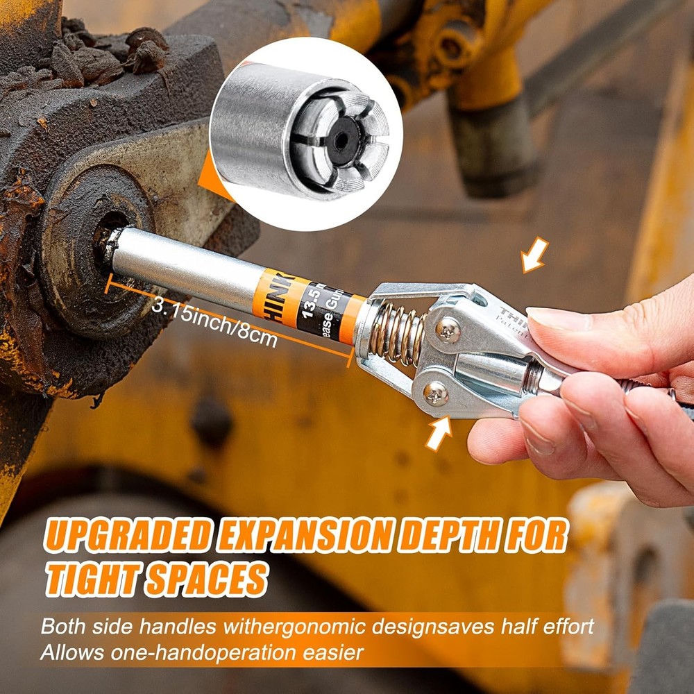 THINKWORK Grease Gun Coupler Set, Double Handle Extra Reach Strong Lock on Greas