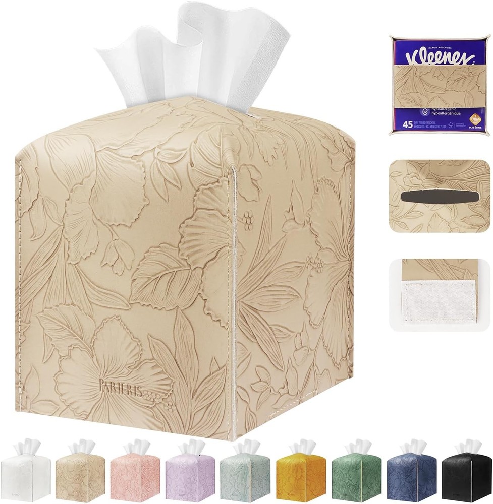 Tissue Box Holder Cover Square Tissue Cube Cover PU Leather Tissue Organizer wit