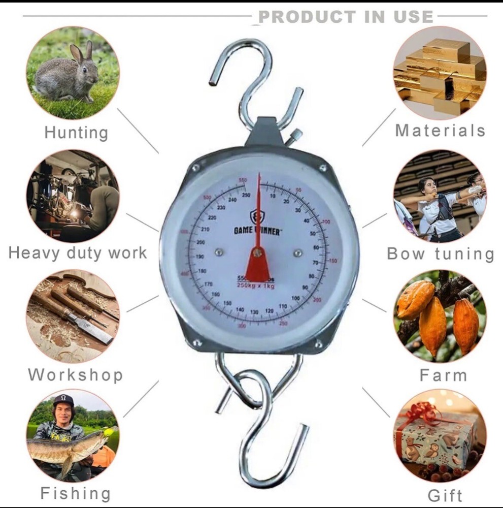 Hanging Spring Dial Scale 550lb Big Game Scale w/2 S-Hooks for Kitchen + GIFT!!