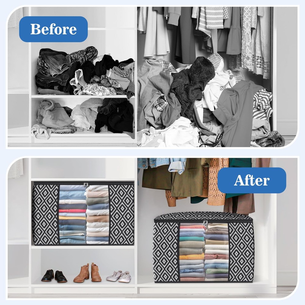 Direct 100L, 3 Pack, Storage Containers, Large Clothes Storage Bins Foldable ...