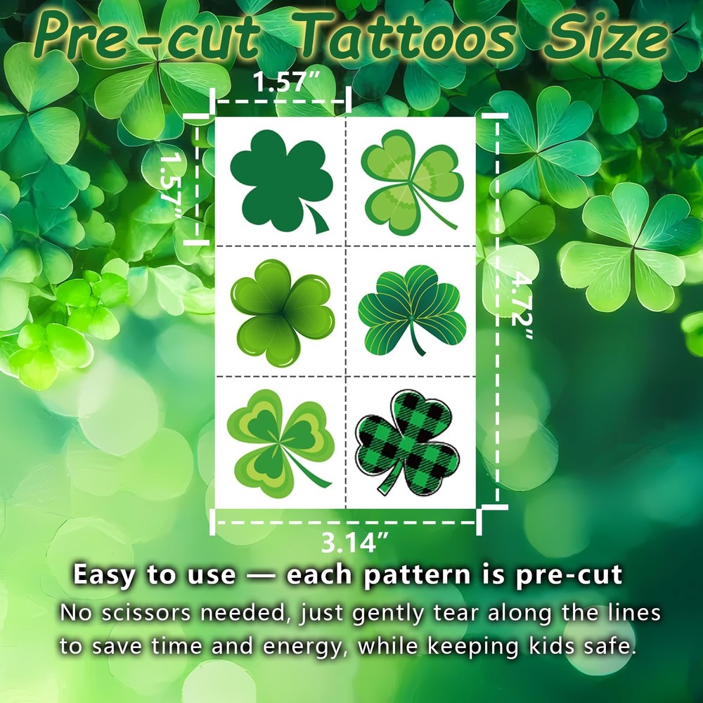 120Pcs Shamrock Temporary Tattoos Bulk - St Patricks Day Pre