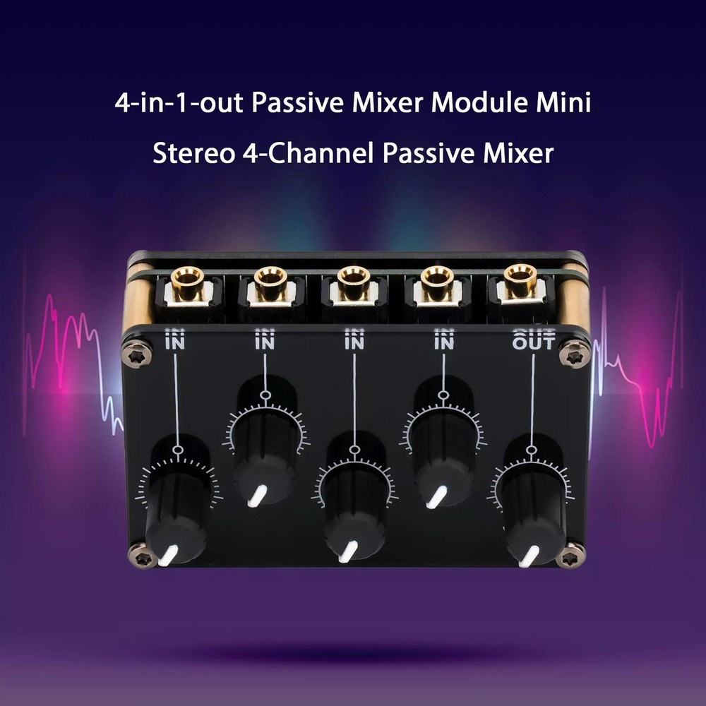 Stereo Audio Mixer With 4x 3.5mm input interfaces and 1x 3.5mm output interface