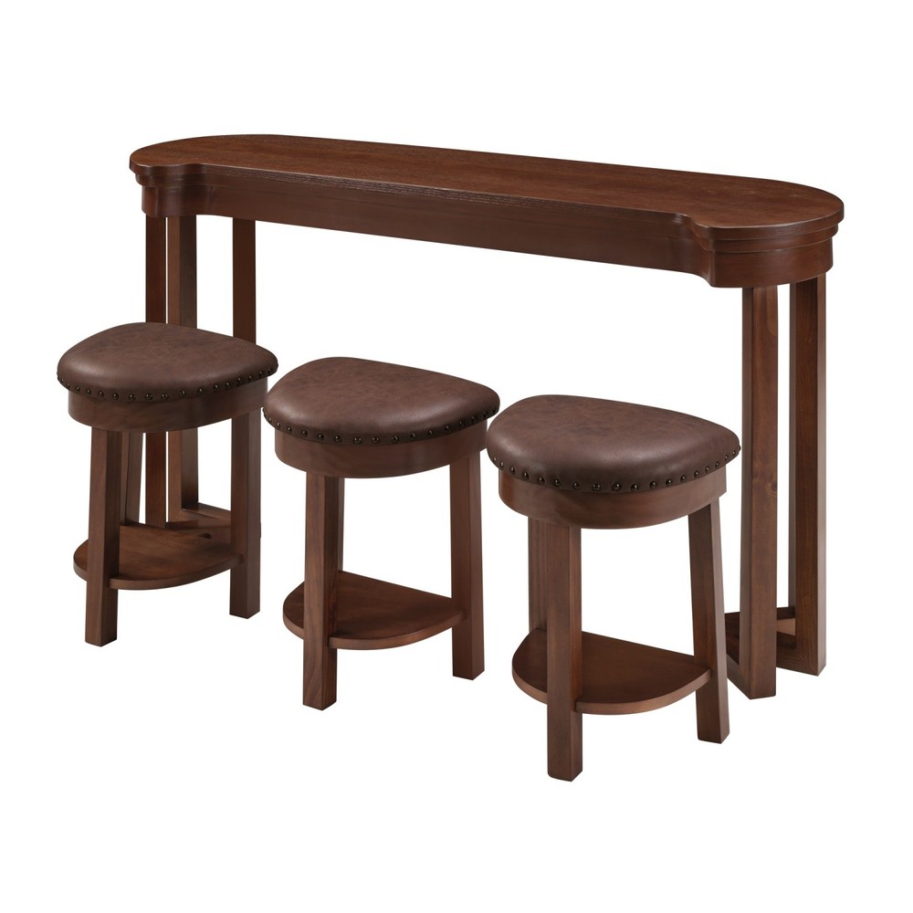 4 Piece Set Counter Height Bar Table and 3 PU Padded Solid Wood Stools Espresso