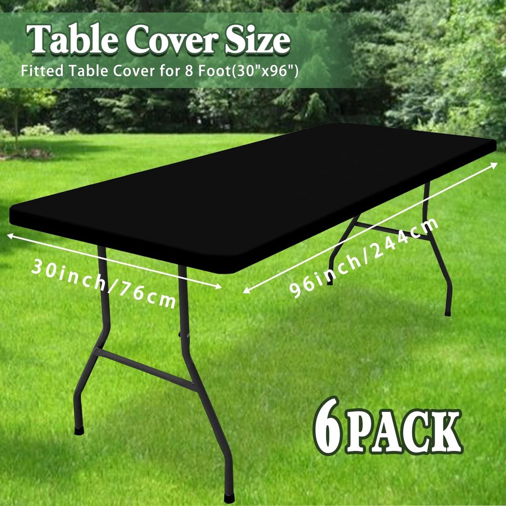 6 Pack Picnic Table Cover Fitted Tablecloth for 8 Foot Rectangle Tables Elast...