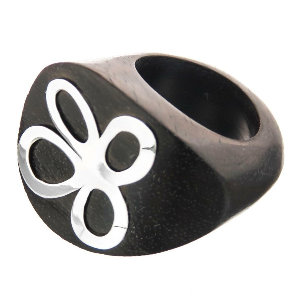 Dark Wood Flower 925 Sterling Silver Ring