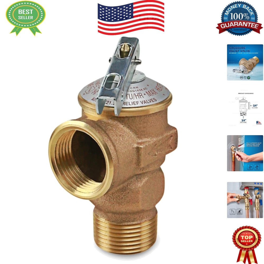 Forged Brass Pressure Relief Valve for Tankless Water Heater - 3/4 in. FIP x MIP