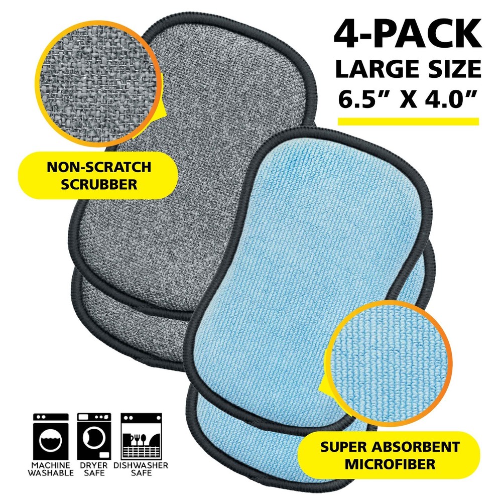 Tuff-Scrub Original Microfiber Scrub-N-Wipe Cleaning Sponge Pads, Large 4-Pack