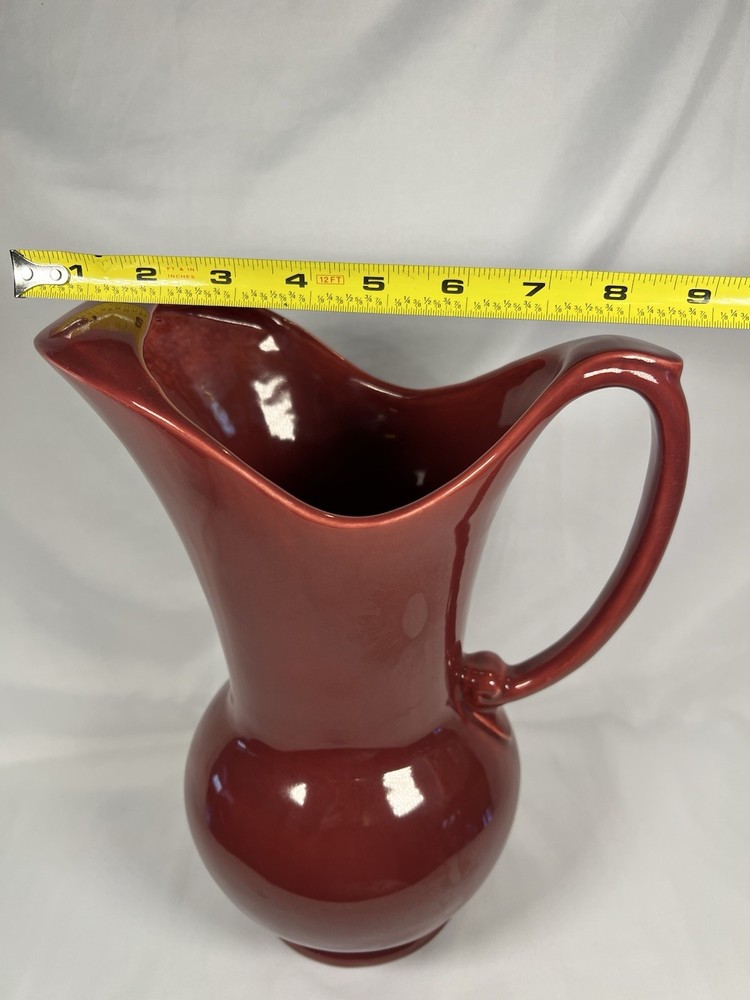 Vintage Large Pacific Pottery Art Ware Pitcher 10.5” Deep Red