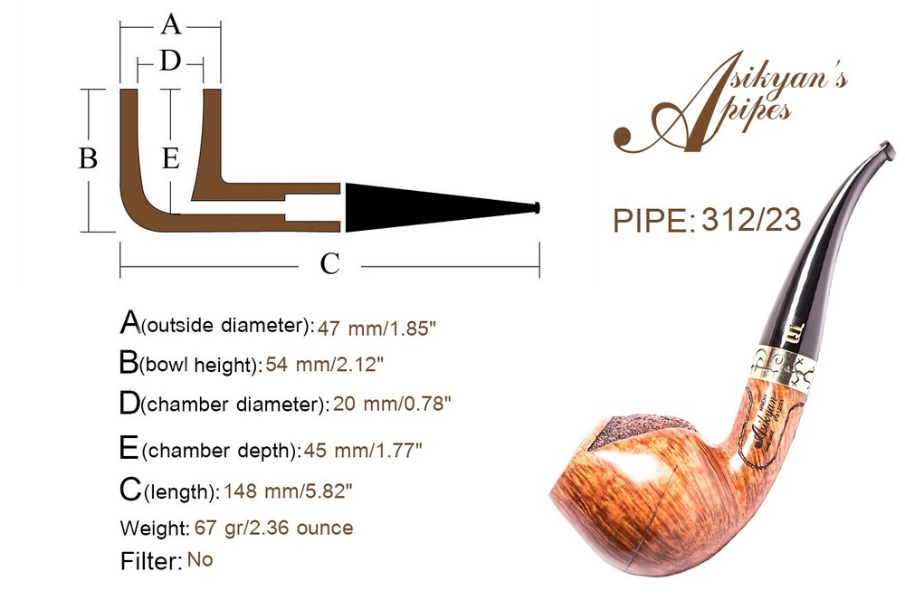 Asikyan Pipe #312/23 Bent Egg Smooth Partly Art Rusticated Hand Made