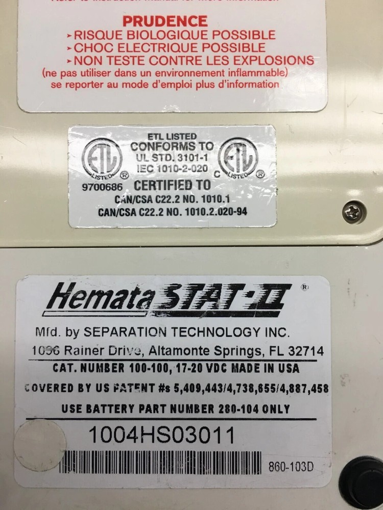 Seperation Technology Microhematocrit System Microfuge HemataSTAT-II 100-100
