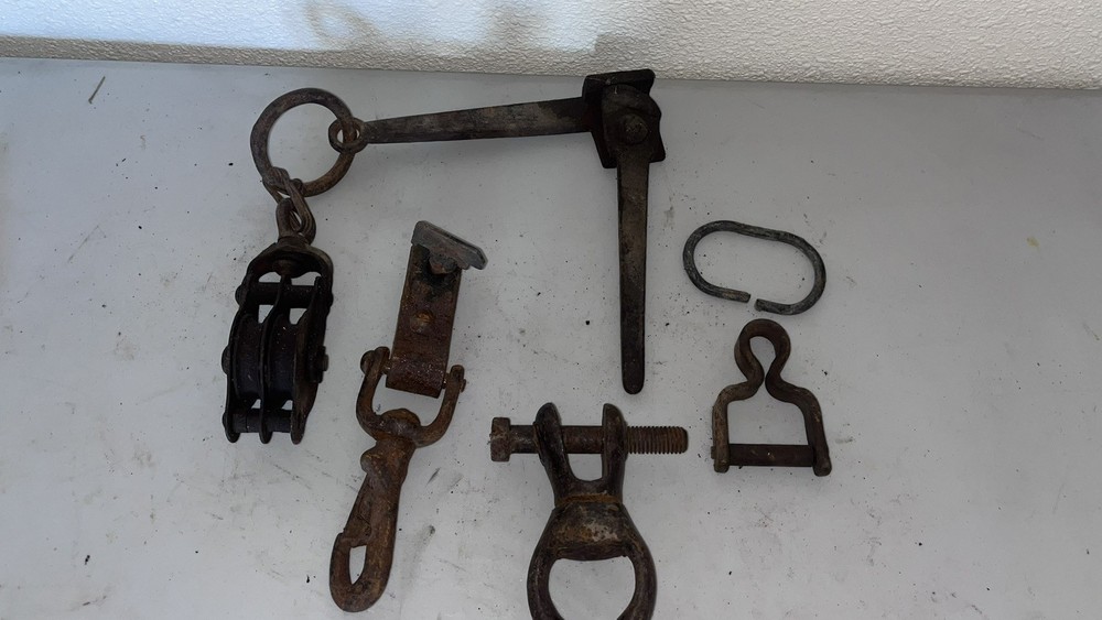 Vintage Barn Drop Pulley, clivis,  hooks various pieces