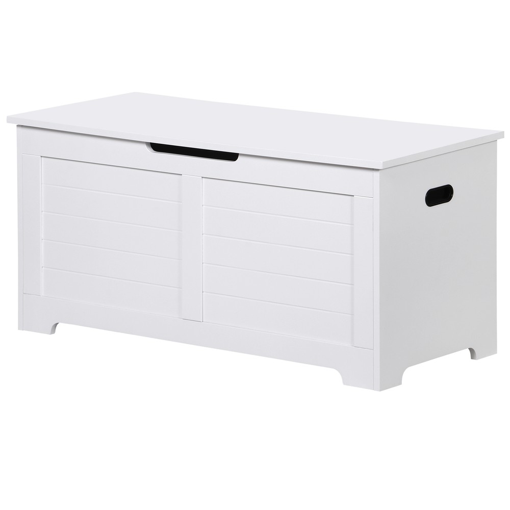 Wood Trunk Flip-Top Toy Box Storage Organizer Bench with Safty Hinge White