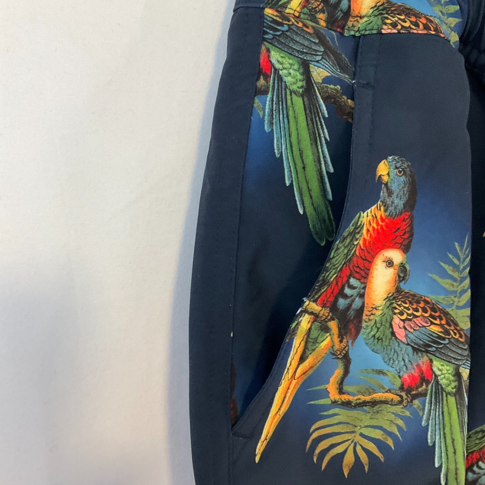 Felt Swim Shorts Mens Size 2XL Multicolor Bird Pattern Pockets Drawstring