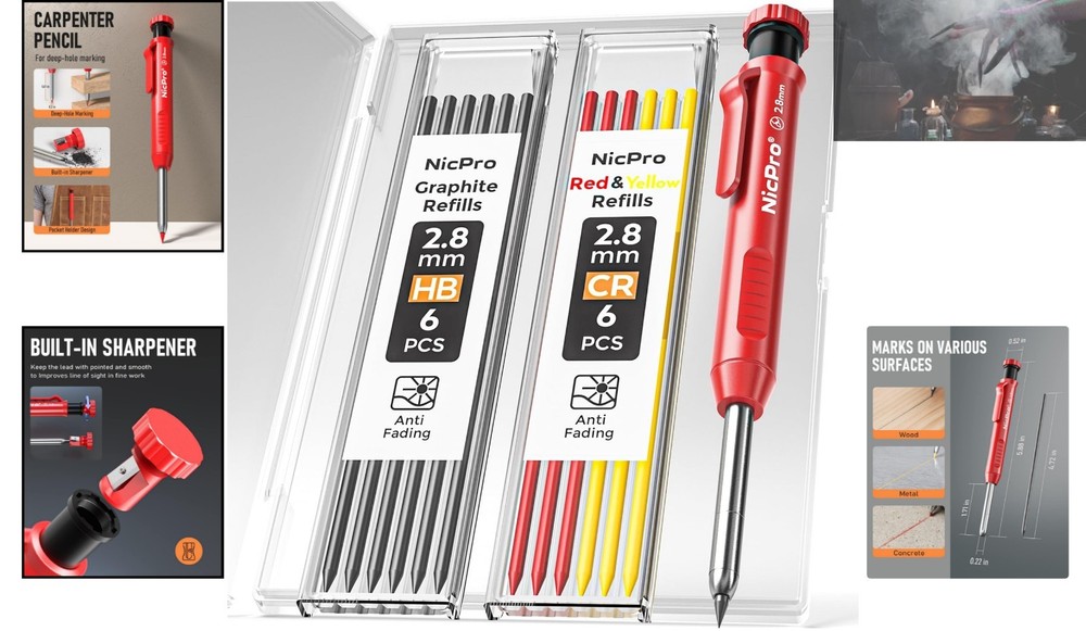 2.8 mm Ergonomic Mechanical Carpenter Pencil with Built-in Sharpener & Refills