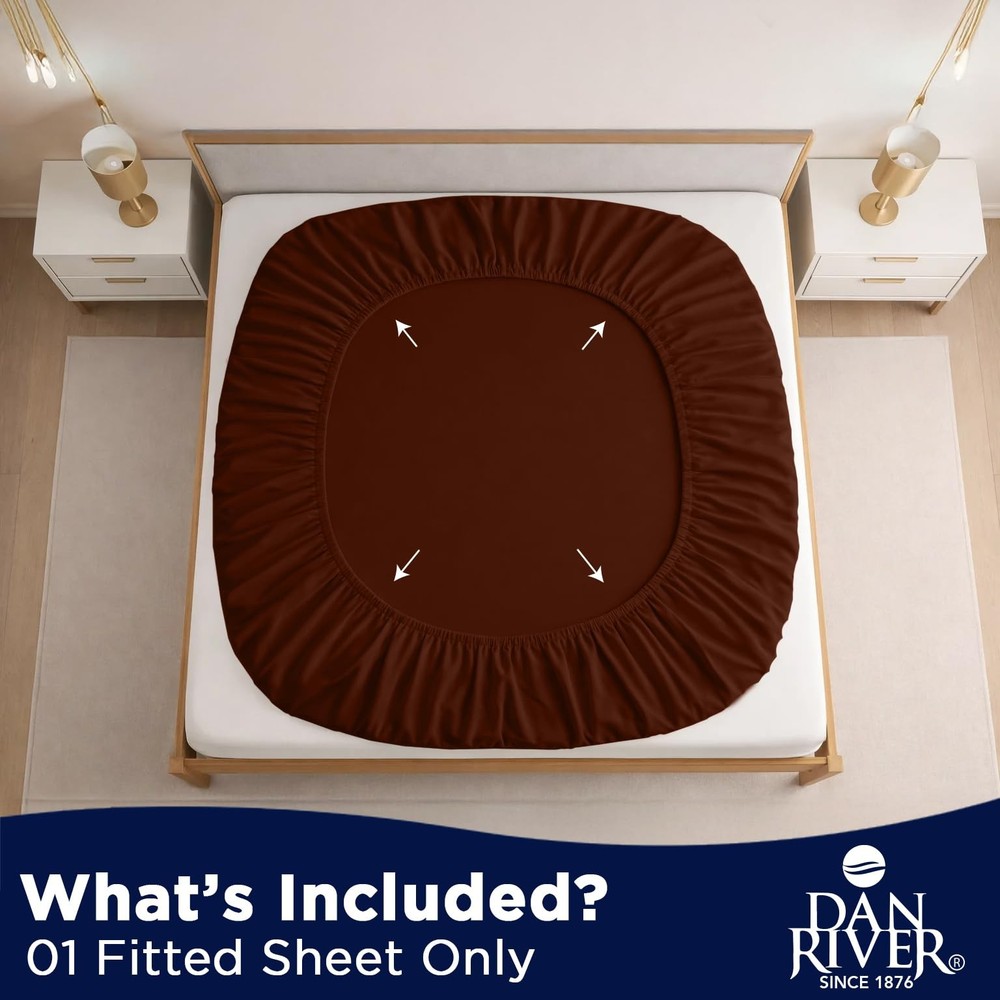 100% Cotton Jersey Fitted Sheet, Full, Brown, 16 Inch Deep Pockets, Ultra Sof...