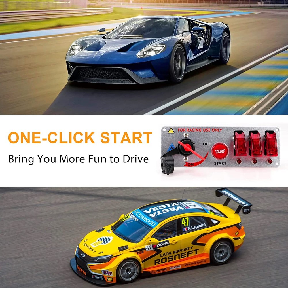 Racing Car 12V Ignition Switch Panel LED Toggle Switch Engine Start Push Button