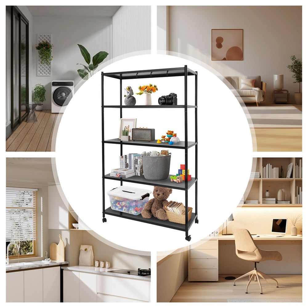 Adjustable Kitchen Storage Rack with Wheels, Storage Rack, 5 Tier Storage Rack