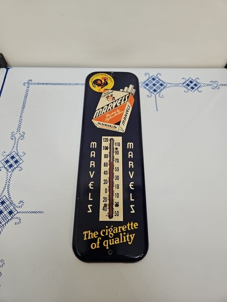 MARVELS Mild CIGARETTES WORTH CROWING ABOUT 1940s Working THERMOMETER Clean