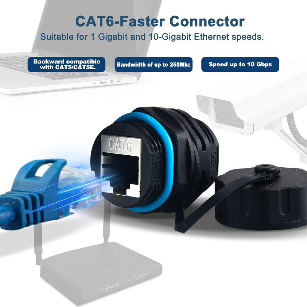 Waterproof CAT6 RJ45 Panel Mount Coupler, IP68 Shielded Industrial Panel Mount B