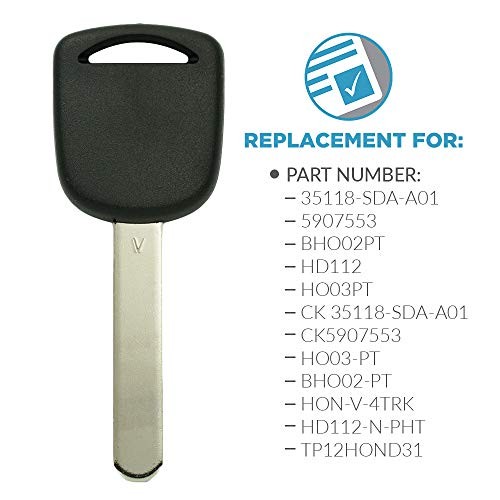 Replacement for New Uncut Transponder V Chip Ignition Car Key HO03 (2 Pack)