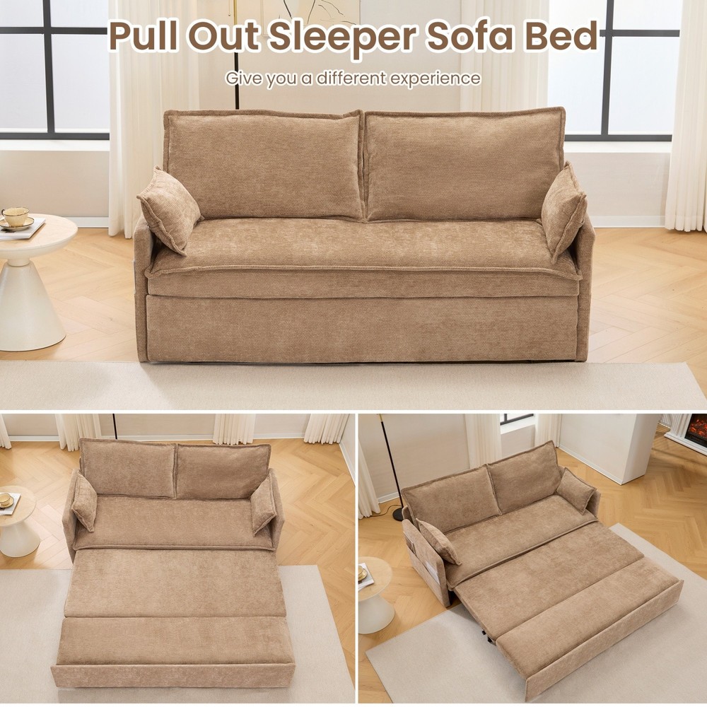 Modern Convertible Sleeper Sofa Bed Loveseat Sofa with Pull Out Bed & USB Ports