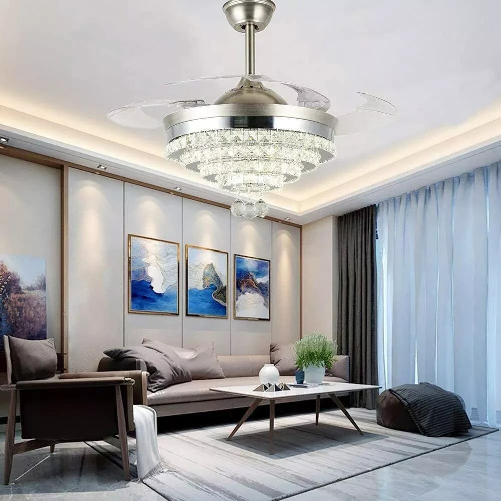 42'' Silver Crystal Ceiling Fan with LED Lights